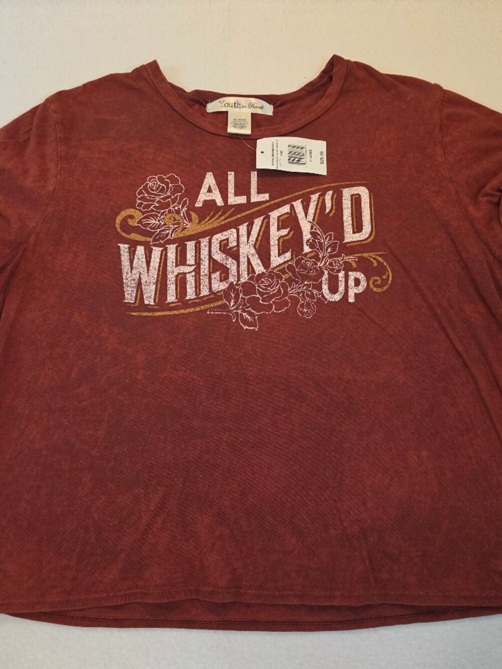 Youth in Revolt NWT All Whiskey'd Up Graphic Rust Red Tee Size XL